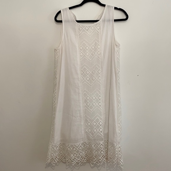 Mystree white lace vintage looking shoulder sleeve midi dress lightweight medium - Picture 1 of 6